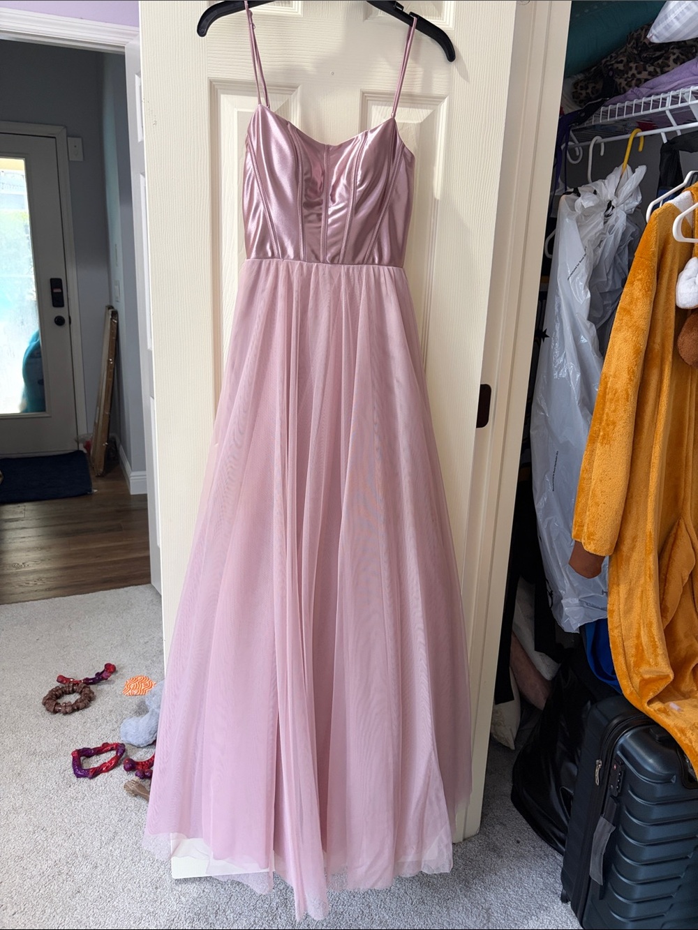 Women’s Pink Satin & Tulle Evening Gown
